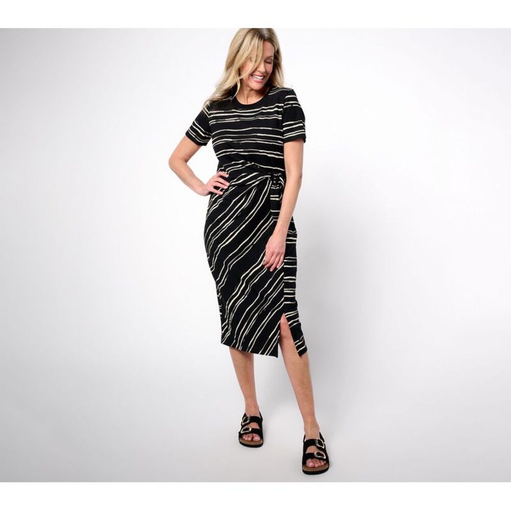 Anybody Women's Dress Sz S Printed Stripe Tie Front Knit Black